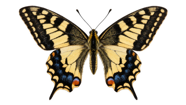 Old World swallowtail butterfly with yellow and black patterned wings