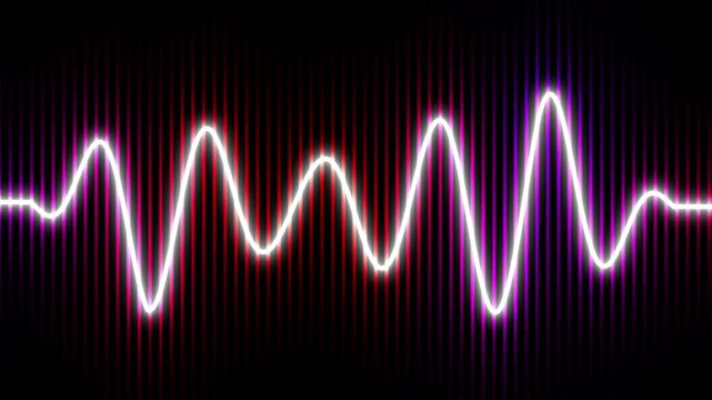 Acoustic Wave Meandering Over Colorful Neon Gradient Stripes in Darkness