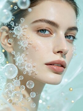 Woman portrait mint green skin microbiota skincare