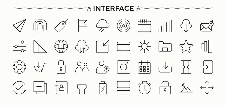 Interface line icon set. Application modern icons collection. Minimalist icons collection. Application icon. Editable vector art and illustration.