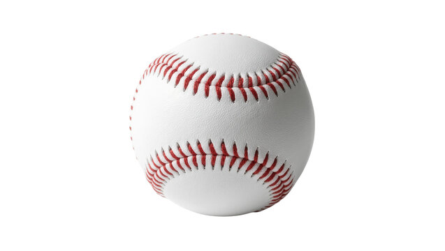 White leather baseball with red stitching seams