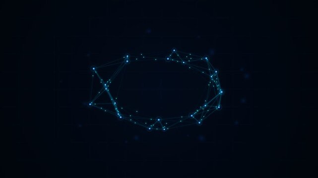 Abstract blue light digital network oval frames on black background