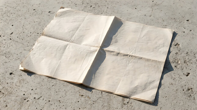 Four clean square stone tiles laid out on a rough gray concrete ground surface during the day