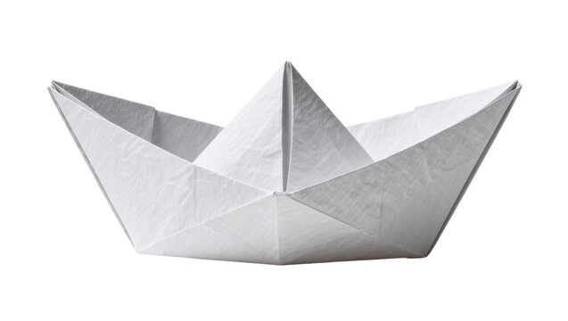 White paper origami boat a classic folded toy, isolated on transparent background