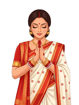 Bengali woman doing namaskar vector style image