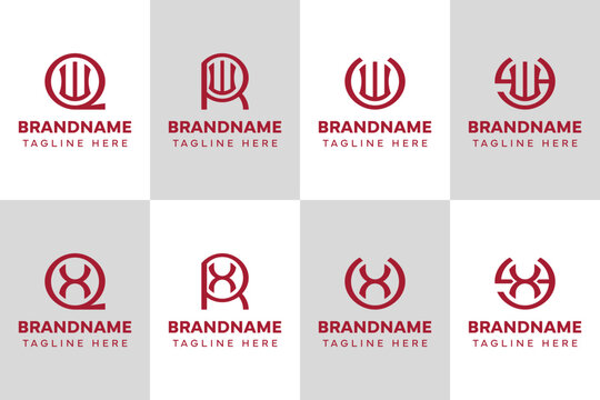 Letters WQ WR WU WY XQ XR XU XY Monogram Logo Set, for QW RW UW YW QX RX UX YX initials