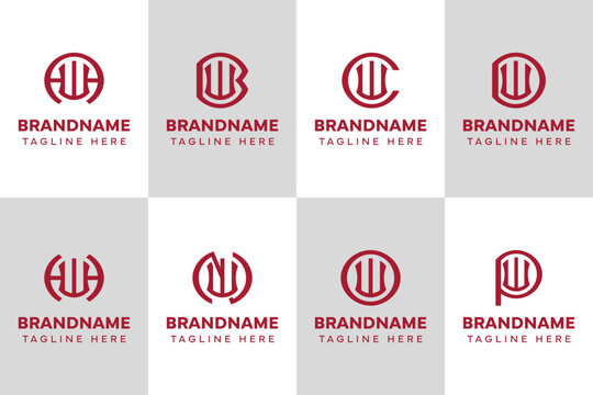 Letters WA WB WC WD WH WN WO WP Monogram Logo Set, for AW BW CW DW HW NW OW PW initials