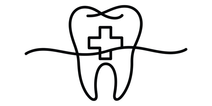 Black line icon of a tooth with a medical cross symbol