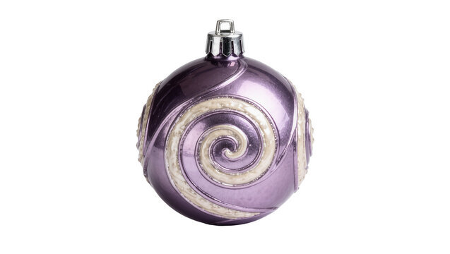 Purple glossy Christmas bauble with white glittery swirl pattern