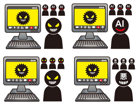 パソコンをハッキングするハッカーのイラスト素材セット3