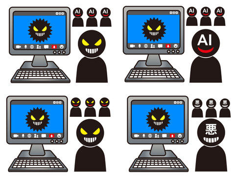 パソコンをハッキングするハッカーのイラスト素材セット2