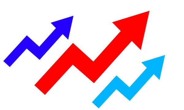 Three colorful upward trending arrows isolated on transparent background