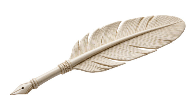 Carved ivory feather quill pen with metal nib