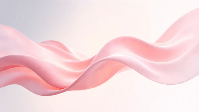Abstract 3D wavy cloth background with grainy particle texture featuring luxury gradient soft pink and peach wave for elegant minimalist digital design.