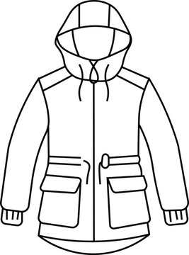 Parka jacket with hood and pockets outline icon vector illustration