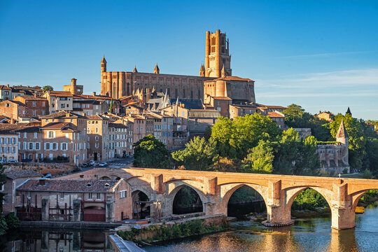 Albi, France - A morning view of the cathedral of Saint Cecilia (Sainte-C&eacute;cile cathedral), which towers over the historic old town of Albi.