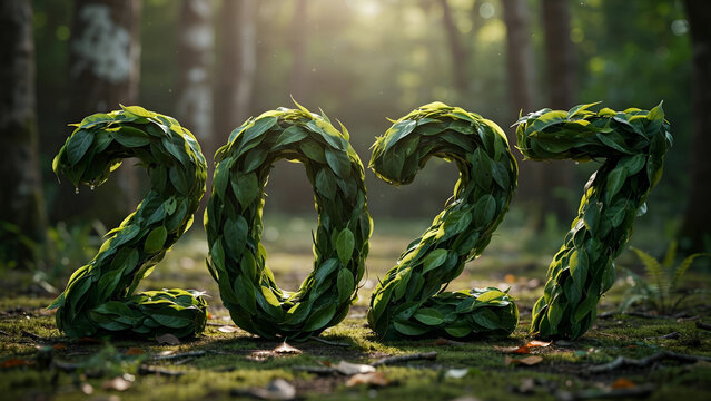 Creative natural green leafy number 2027 standing in lush forest sunlight.