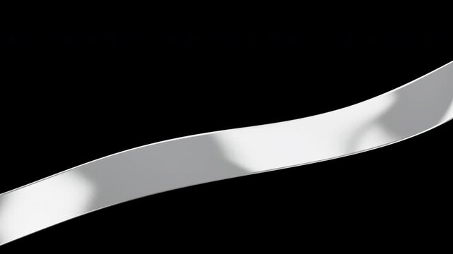 Silver chrome ribbon flowing in smooth waves at the top on black background seamless 4K loop