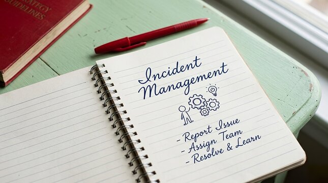 Handwritten notes jotted down in a spiral bound notebook with a red pen lying across the top implying planning and brainstorming concepts