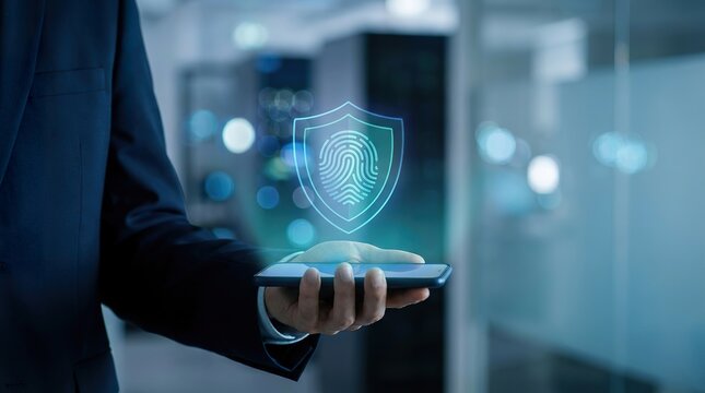 A business professional is utilizing a cutting edge holographic display technology projected directly from a modern mobile device within a sleek office