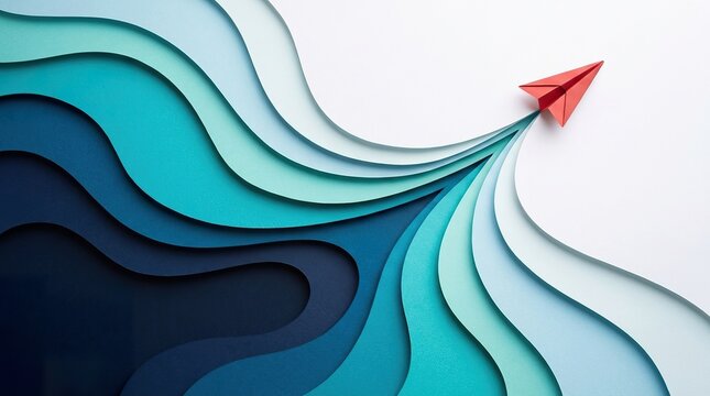 A vibrant paper boat navigates a layered ocean of blue and teal hues representing a journey of hope