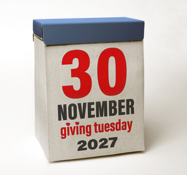 Tear-off desk calendar page showing November 30 2027 Giving Tuesday date concept