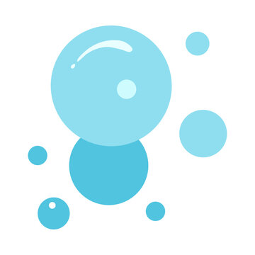 Bath bubble foam and soap, water laundry and shampoo, wash suds. Blue cartoon soda ball, fizzy gas. Cute baby icon, hygiene soapy, aquatic drop isolated on white background. Simple vector illustration