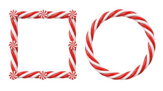 Candy cane frames in square and round shapes isolated on transparent background
