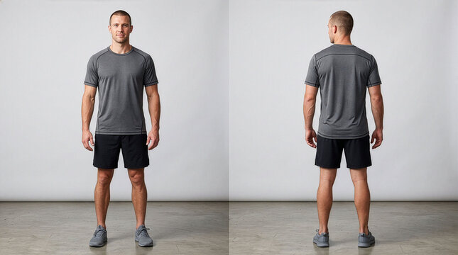 Blank Sports T-Shirt Mockup, Front and Back View