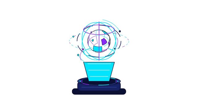 Futuristic Holographic Projector Sphere Seamless Loop Flat Vector Animation High Quality Professional