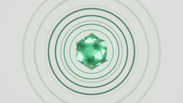 A glowing green crystalline core pulsing outward with expanding concentric sonar rings in a dark studio, symbolizing customer lifetime value CLV, SaaS revenue growth, and business expansion metrics.