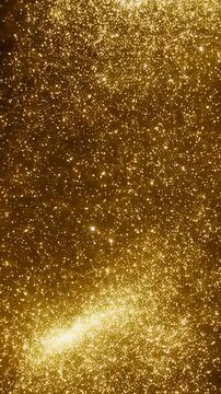 Golden particles drift and shimmer across a dark amber abstract field. Luxury advertising, celebration backdrops, and event title sequences.