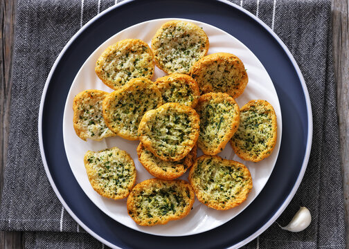 Pan de ajo traditional Spanish garlic toast slices