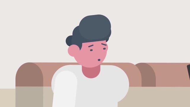 Concerned couple sitting together on sofa looking closely at smartphone screen while discussing digital content