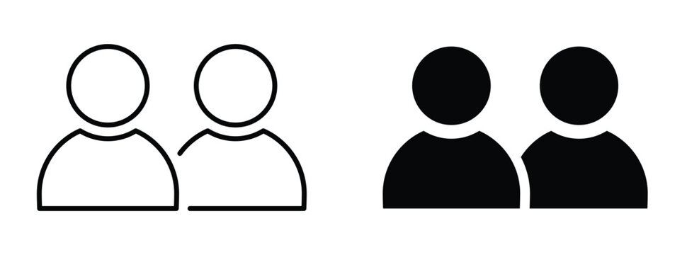 Two person avatar icon set, Community and teamwork symbols, User management vector icons, Group profile signs, People collaboration vector icons