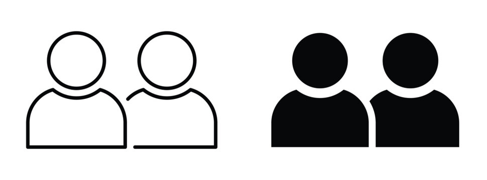 Two person avatar icon set, Community and teamwork symbols, User management vector icons, Group profile signs, People collaboration vector icons