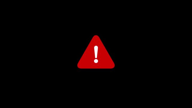 Danger road warning sign, caution signal icon animation Isolated on black Background.4k video