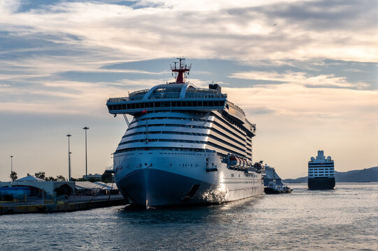 Luxury cruise ship moored at the port of Piraeus, Greece.