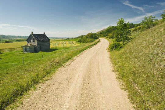 gravel road through the Qu&acute;Appelle  River Valley,  Saskatchewan, Canada