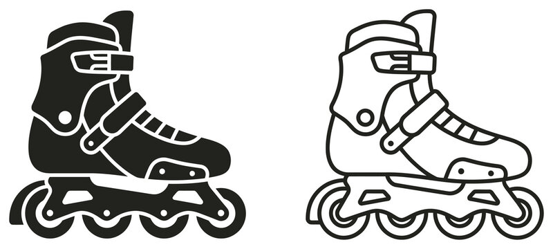 Inline skates silhouette and outline icon for roller skating and active sports.