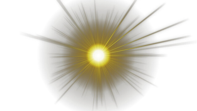 Bright golden starburst light effect with glowing rays isolated on white background transparent background