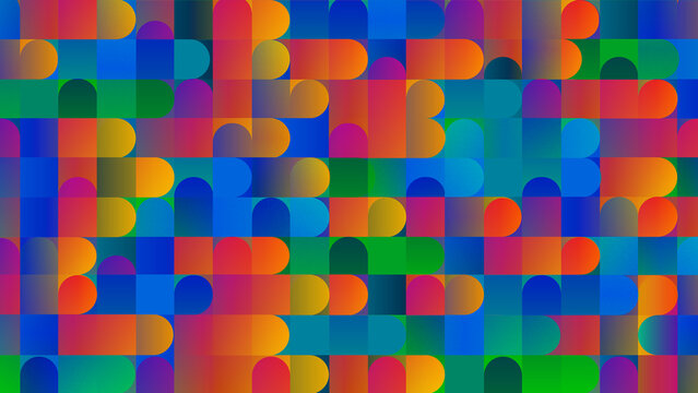 Vibrant mosaic of multicolor rounded geometric tiles for modern abstract background