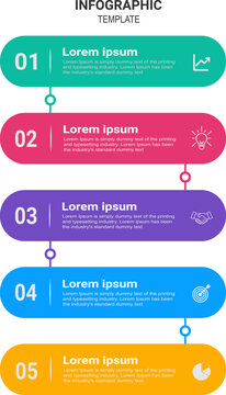 Modern Colorful Business Infographic Template with Five Numbered Steps, Process Timeline, Workflow Diagram and Corporate Presentation Design