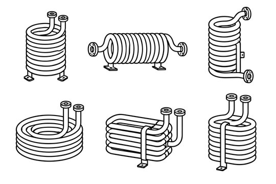 Industrial coiled pipe assemblies with flanged connections