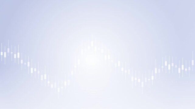 White financial candlestick stock market graph charts moving across a bright blue digital background