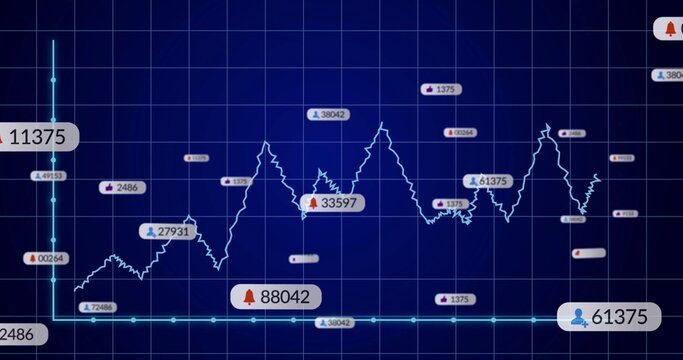 Displaying cyan jagged line chart tracing peaks on navy grid, showing baseline and data badges