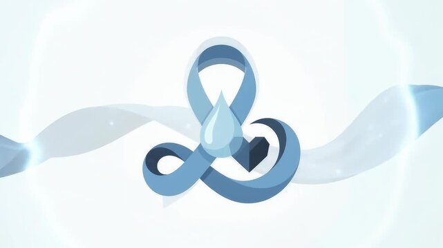 Looping animation of blue awareness ribbon with water and heart symbols
