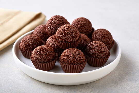 Brigadeiro brazilian candy in dish on the table