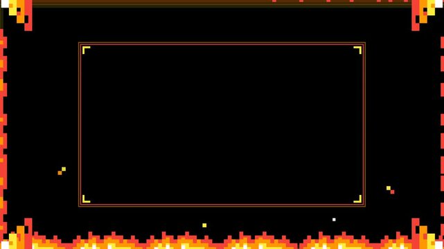Retro Pixel Art Burning Fire Border Frame for Gaming Stream Overlays