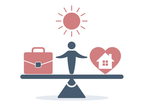 Work life balance concept with a person weighing career and home priorities on a scale
